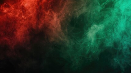 Red and green mist against a dark backdrop with room for text