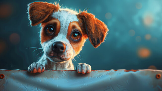 birthday card illustration, adorable dog with happy birthday banner, perfect for a greeting card design template