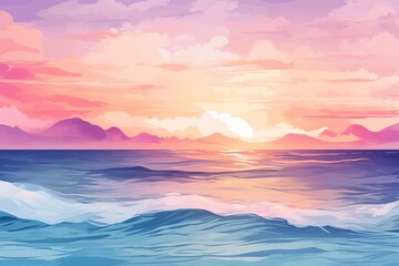 background seascape flat design front view beach theme water color Triadic Color Scheme