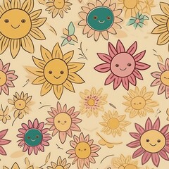 Naklejka premium seamless pattern with sun flowers