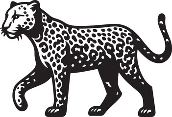 Leopard walking silhouette vector illustration on white background.