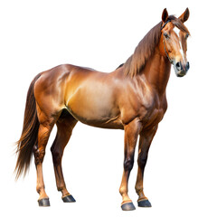 Beautiful brown horse standing on transparent background