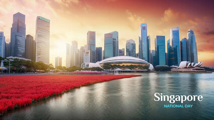 Naklejka premium Singapore National Day Celebration Template for Social Media Design