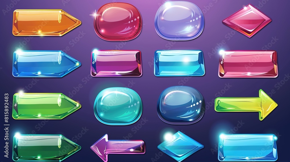 Poster bright collection of glossy colorful game buttons and icons for user interface design