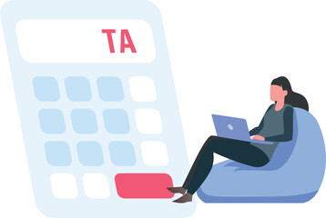 Girl is calculating tax on laptop.