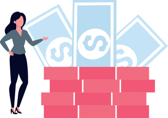 Girl looking at dollar cash.