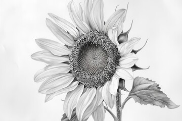 Detailed pencil drawing of a sunflower