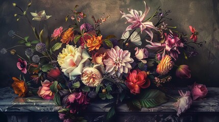 Digital artwork of a bouquet in a classical painting style, blending tradition with modernity