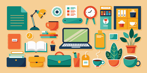 Fototapeta premium Working from Home Sticker Set