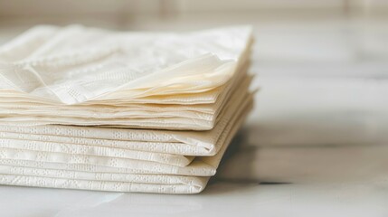 Napkins stacked on a white table
