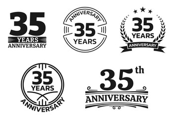 35 years icon or logo set. 35th anniversary celebrating sign or stamp. Jubilee, birthday celebration design element. Vector illustration.