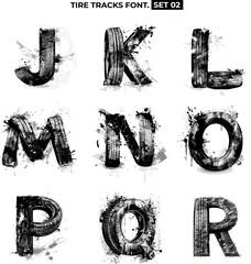 Tire tracks font. Set 02