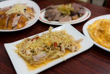 Asian cuisine with Goose intestines sour cabbage in restaurant