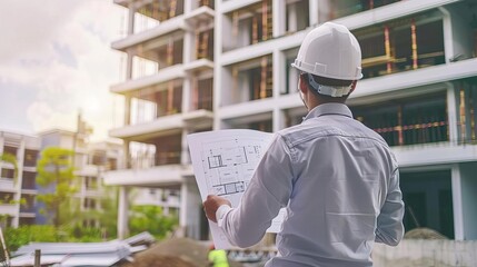 Engineer examining architectural plans on a construction site