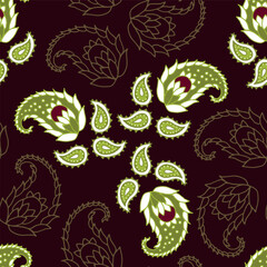 Vector maroon seamless pattern background: Jumping Paisley.