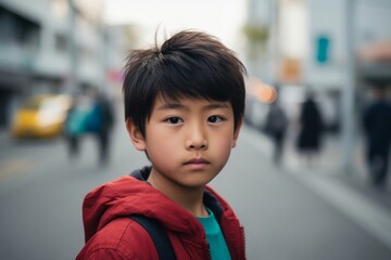 japanese kid on the street looking at the camera