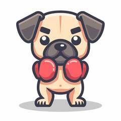 Naklejka premium A cute cartoon image of a pug wearing red boxing gloves.
