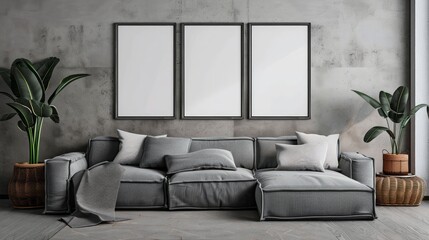 Fototapeta premium Frame mockup in living room loft, industrial style.