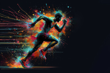 A man runner abstract color splash on a black background