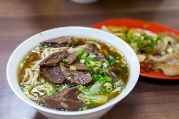 Braised beef noodle soup in restaurant