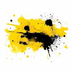Ink splash resembling a yellow and black arthropod on white canvas
