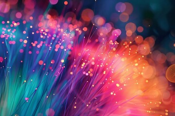 Fiber optic cables and network connections in vibrant colors