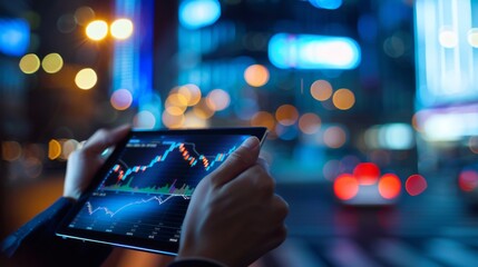 A hand holding a tablet displaying real-time stock market data, emphasizing the importance of staying informed in business.