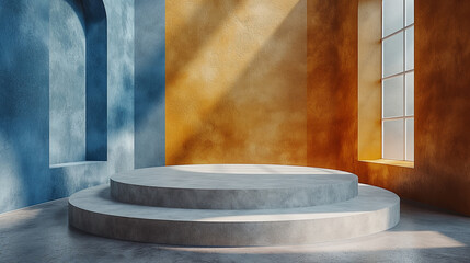 Cylindrical pedestal, 3d modern background   Create a modern podium platform cosmetic product display stand Branding and packaging presentation Studio stage with shadows