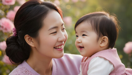 Portrait of happy mother and child