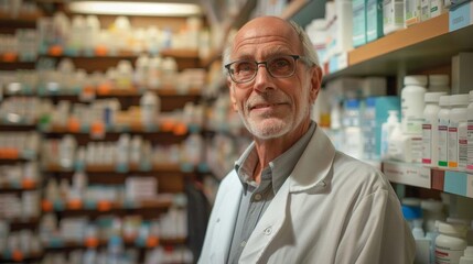 Friendly pharmacist in a traditional pharmacy setting