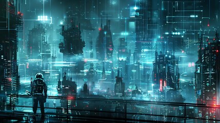 Futuristic digital city interface