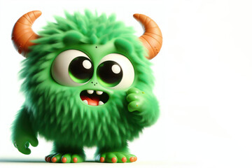 Fototapeta premium 3d Green fluffy cartoon monster