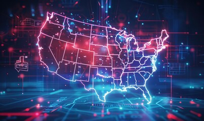 Obraz premium Radiant USA map in digital form