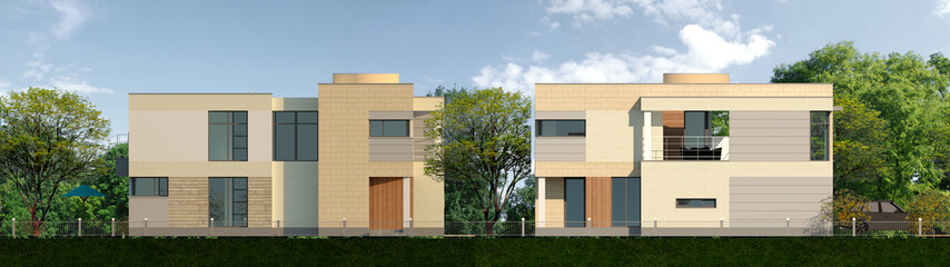 house on the hill, Facade illustraton of a modern single house