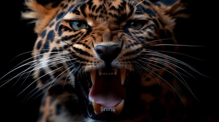 Leopard Mouth With Black Background created by ai