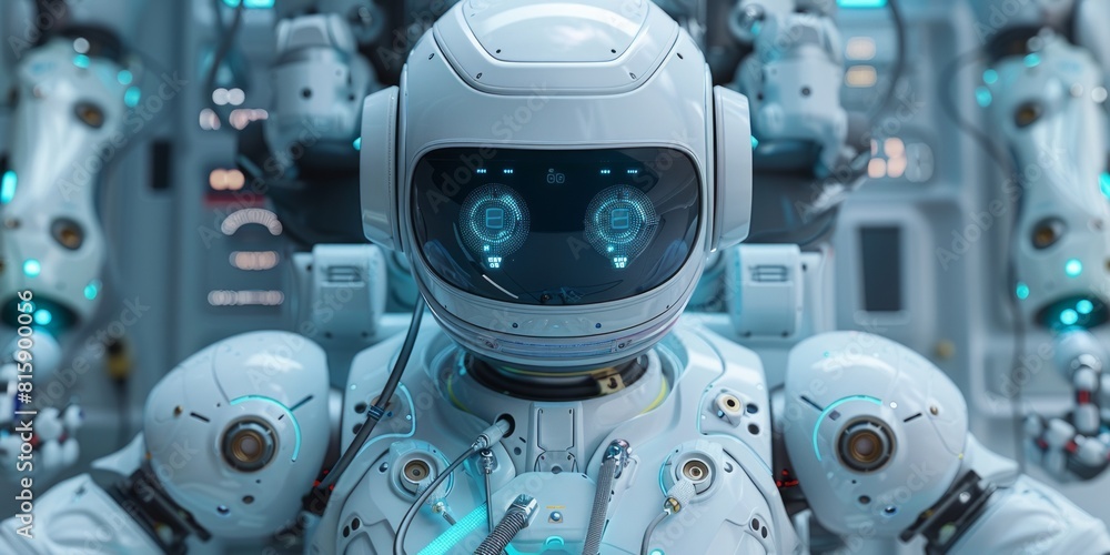 Aufkleber advanced humanoid robot with a detailed mechanical design in a futuristic factory
