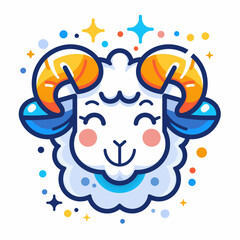 Cute cartoon smiling ram. Funny sheep mascot. Vector illustration.