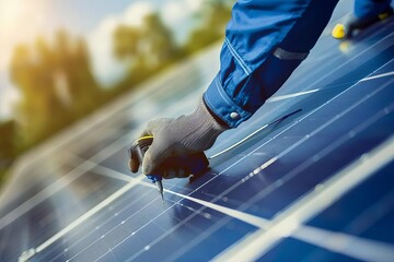 Closeup of a connector being plugged into a solar panel, crisp details on the metallic and plastic components, essential for function