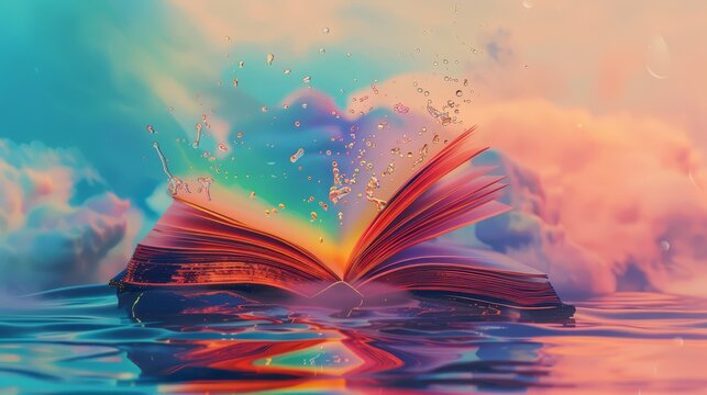 Queer poetry book flat design front view Literary Freedom theme water color Colored pastel