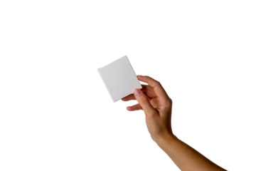 The girl is holding a package of condoms. PNG. Cut out background