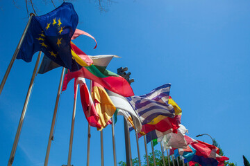 Italia, Toscana, Firenze, bandiere della Comunità Europea.