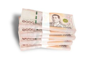 New Thai Banknote 1000 baht stacking isolated on white background. This has clipping path .