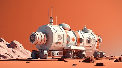 mars mission flat design side view planetary travel theme 3D render Monochromatic Color Scheme