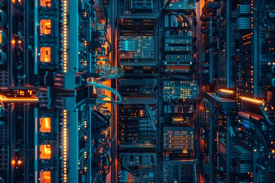 Serverless computing platforms, top view, scaling operations efficiently, advanced tone, Complementary Color Scheme