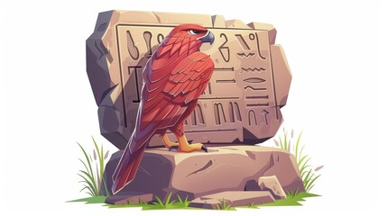 Egyptian hieroglyphs cartoon modern illustration on stone board. Ancient object for recording and storing information.