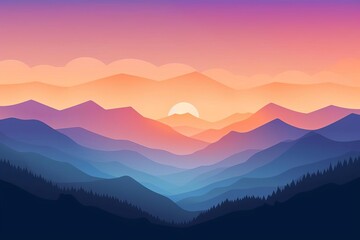 Fototapeta premium mountain sunrise flat design top view highland theme animation Triadic Color Scheme