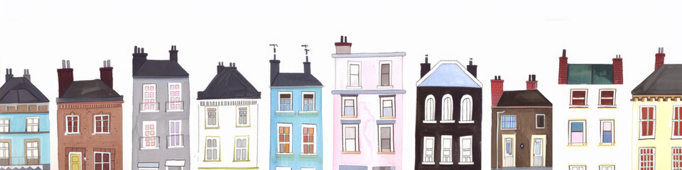 Fototapeta premium Set of watercolor houses 