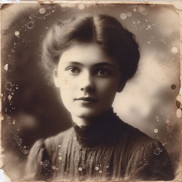 Vintage retro young pretty woman headshot photo. Edwardian or la belle epoque period.