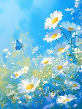 Beautiful Blooming Spring Flowers and Butterflies in Vibrant Garden. Floral Nature Backgrounds for Seasonal, Botanical, or Eco-Friendly Designs，
Background flower butterfly, spring, garden, floral bea