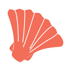 Vector Seashell in Flat design. Red Vector Scallop sea shell. Mollusk Illustration Isolated on White background. Hand drawn Sea Life element, Underwater animal, Oceanic concept Graphic Art Object.
